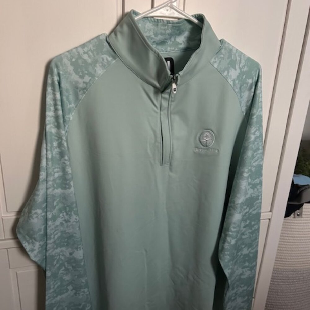 Men's FootJoy Camo Color Block Mid Layer Golf Pullover Moss Green - Size Large